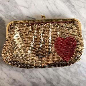 Felix Rey Gold Mesh Clutch with Red Heart